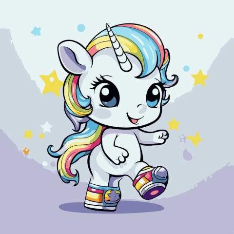 Cute cartoon unicorn with rainbow hair. vector illustration. eps