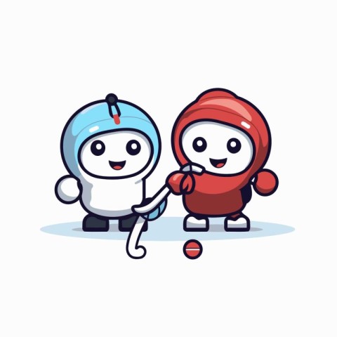 Cute Snowman and Snow Maiden Cartoon Character. Vector Illustrat