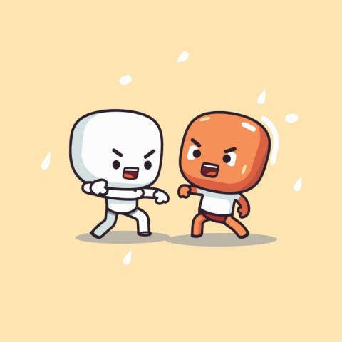 Cute cartoon vector illustration of two alien characters fightin