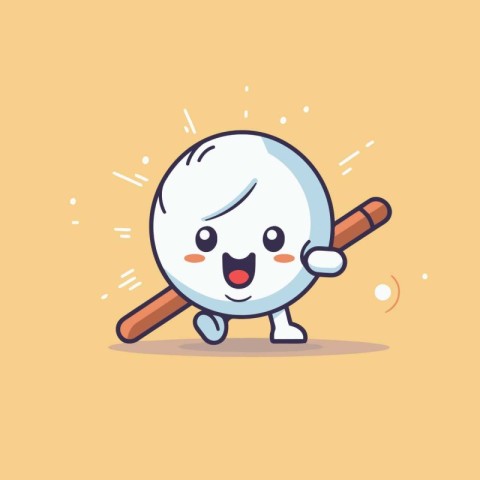 Cute cartoon snowball character with baseball bat. Vector illust