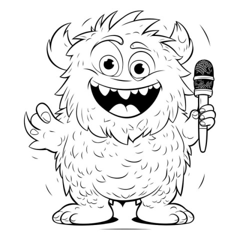 Black and White Cartoon Illustration of Funny Monster Comic Char