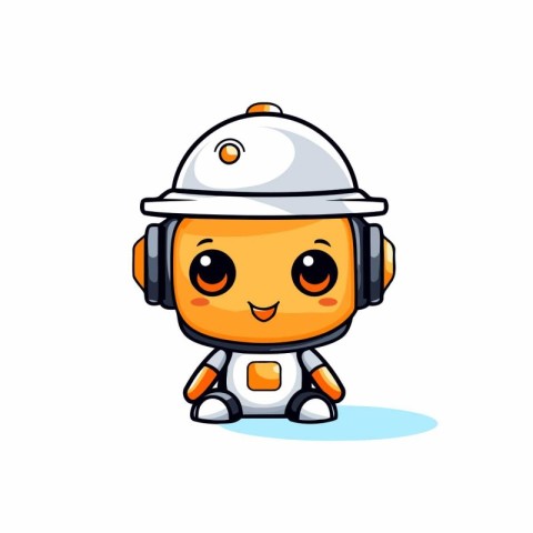 Cute Robot Character with headphone on white background. Vector