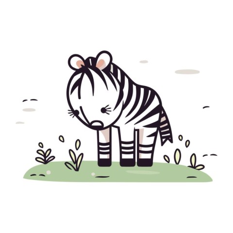 Vector illustration of zebra standing on the grass. Cute cartoon