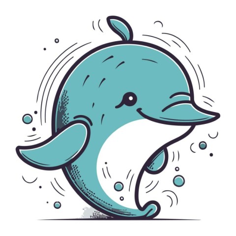 Cute cartoon dolphin. Vector illustration isolated on a white ba