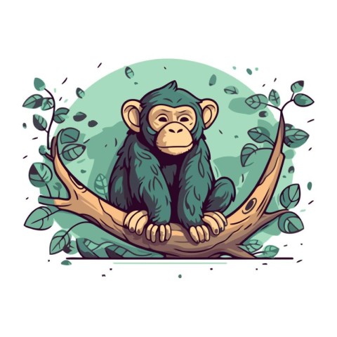 Chimpanzee sitting on a tree branch. vector illustration.