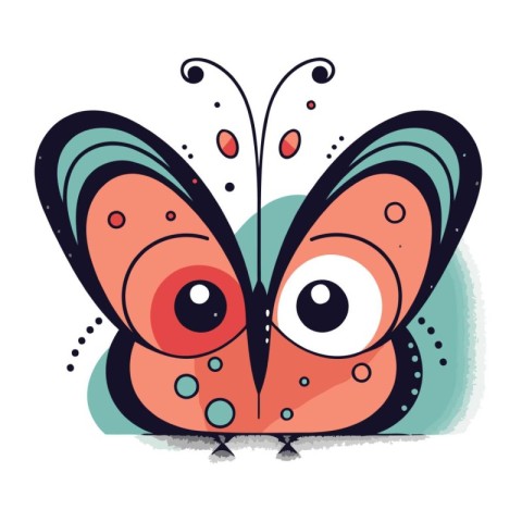 Butterfly vector illustration. Cute cartoon butterfly with eyes