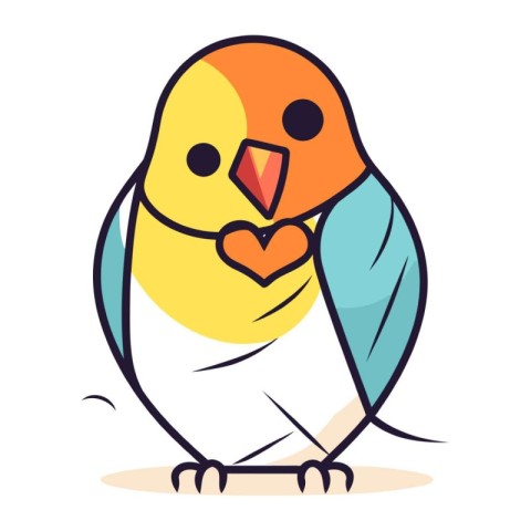 Cute cartoon parrot with heart in its beak. Vector illustration.