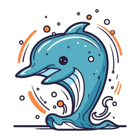 Cartoon dolphin. Vector illustration of a dolphin. Sea animal.