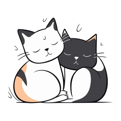 Cute cat and cat sitting on white background. Vector illustratio