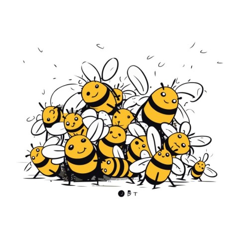 Cartoon bees. Vector illustration of a group of funny bees.