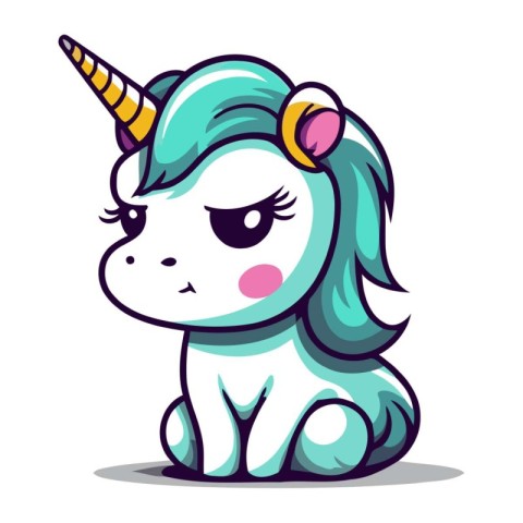 Cute cartoon unicorn. Vector illustration. Isolated on white bac