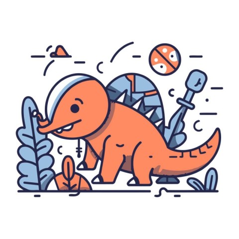 Cute cartoon dinosaur. Vector illustration in a flat linear styl