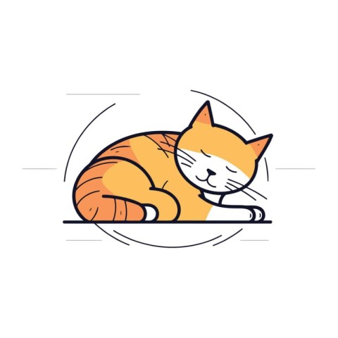 Vector illustration of cute cat sleeping on white background. Fl