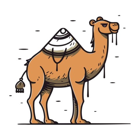 Camel with a shell. Vector illustration isolated on white backgr