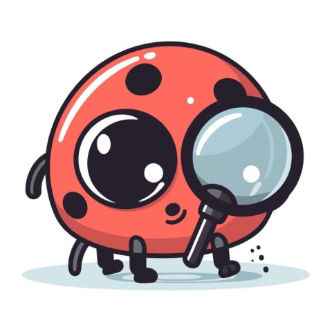 Ladybug with magnifying glass. Cute cartoon vector illustration.