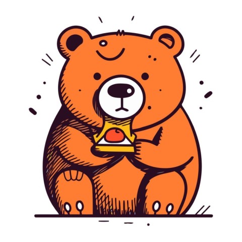 Cute bear with a cup of tea. Hand drawn vector illustration.