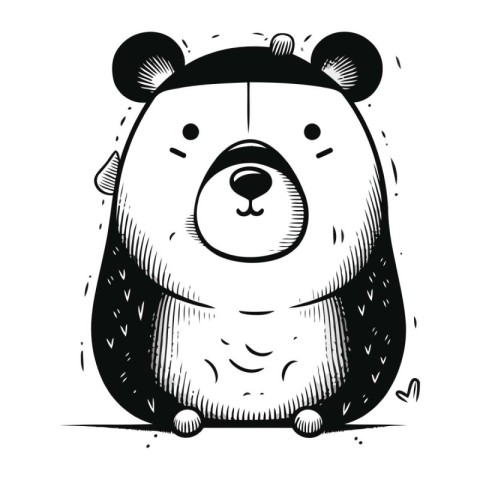 Polar bear. Black and white vector illustration in engraving sty