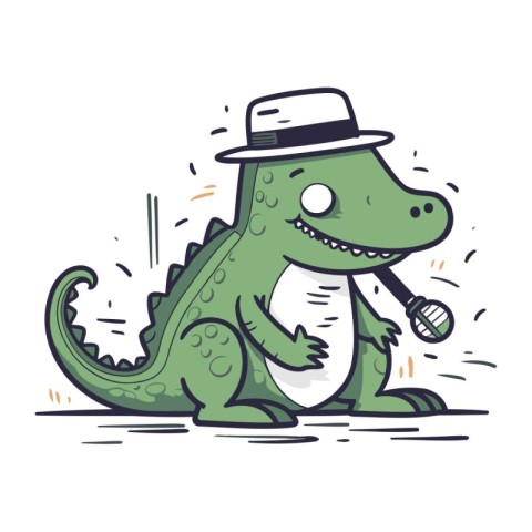 Cute crocodile in hat and bowler. Vector illustration.