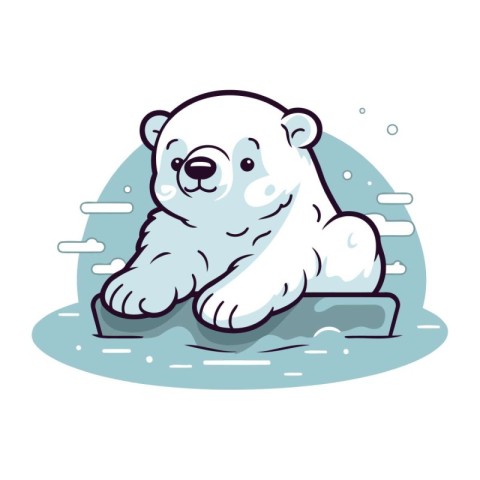 Cute cartoon polar bear sitting on the ice. Vector illustration.