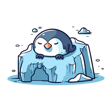 Penguin sleeping on an ice floe. Vector illustration.