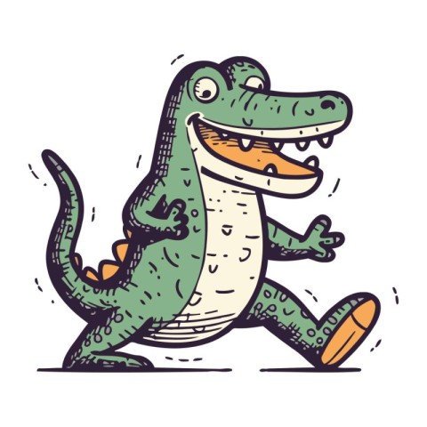 Crocodile running. Vector illustration in doodle style.