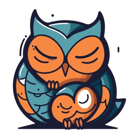 Owl with baby. Vector illustration in cartoon style isolated on