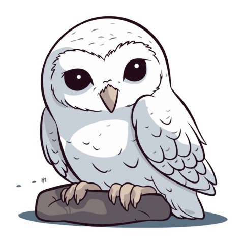 Illustration of a cute owl sitting on a rock on white background