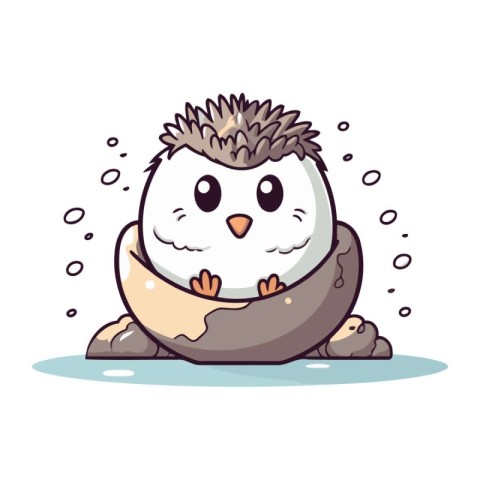 Cute cartoon penguin sitting on a stone. Vector illustration.