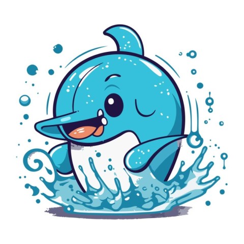 Cute cartoon whale jumping out of the water. Vector illustration