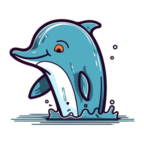 Cartoon dolphin swimming. Vector illustration of a cute dolphin