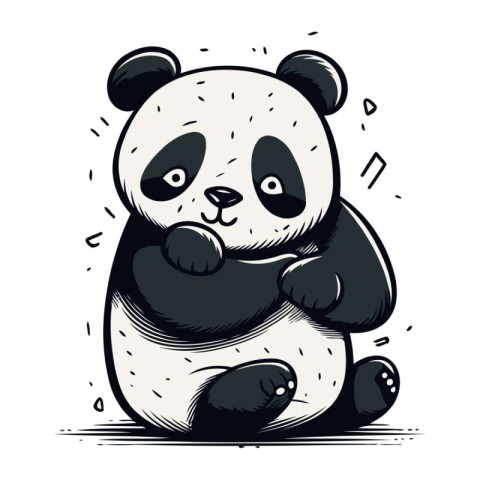 Panda bear. Hand drawn vector illustration. Isolated on white ba