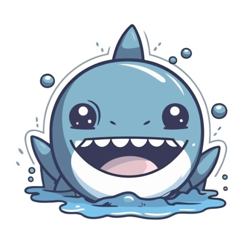 Cute cartoon killer whale swimming in the water. Vector illustra