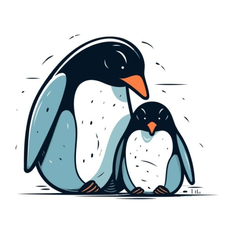 Cute penguin with baby. Vector illustration in cartoon style.