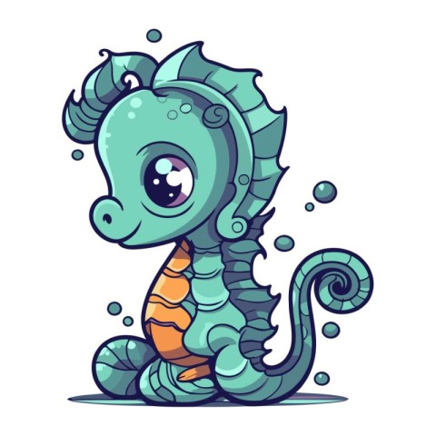 Cute cartoon sea horse. Vector illustration isolated on white ba