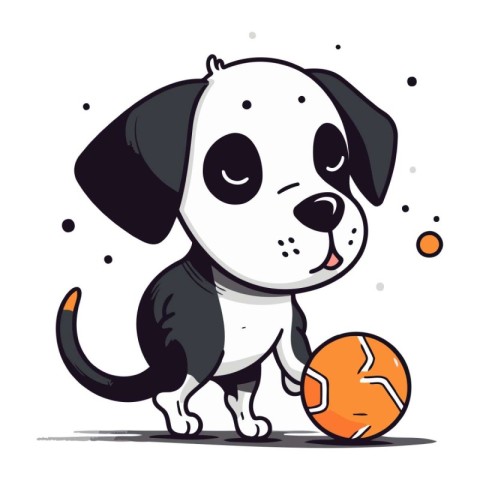 Cute cartoon dog playing with a ball. Vector illustration isolat