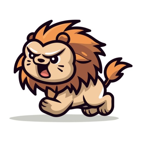 Lion running cartoon character vector illustration. Cute cartoon