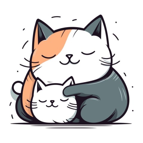 Cute cat and cat hugging. Vector illustration for your design.