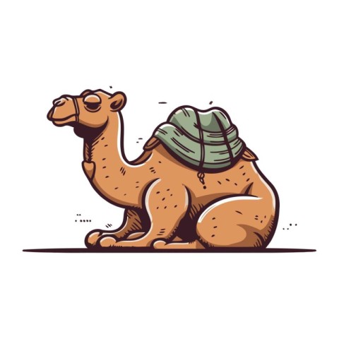 Camel with shell. Vector illustration of animal in cartoon style