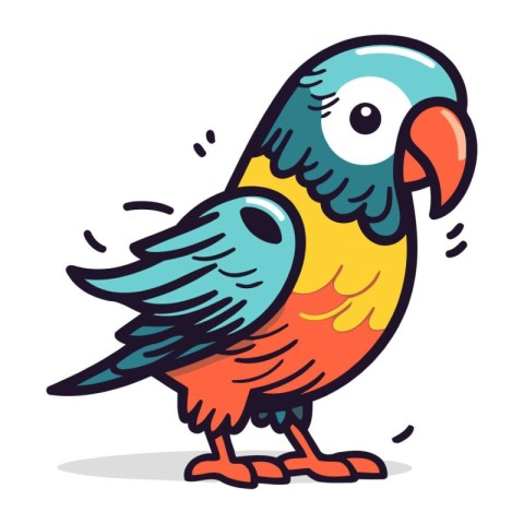 Cute parrot. Vector illustration. Isolated on white background.