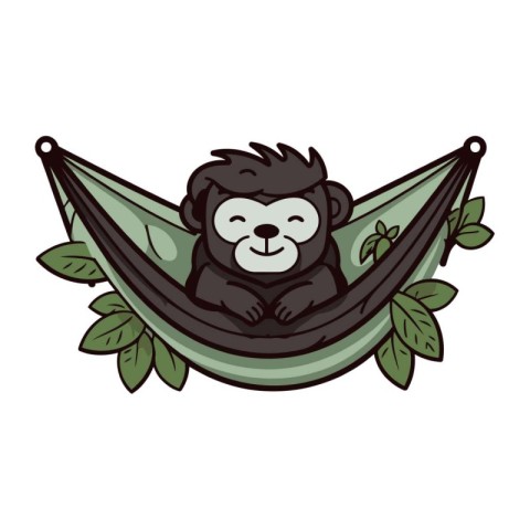 Cute cartoon monkey sleeping in a hammock. Vector illustration.