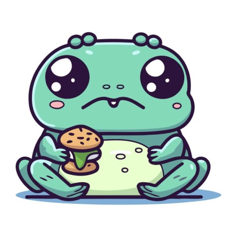 Cute cartoon frog with a plate of food. Vector illustration.