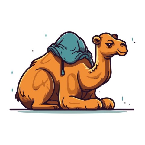 Camel with a cap on his head. Vector illustration on white backg