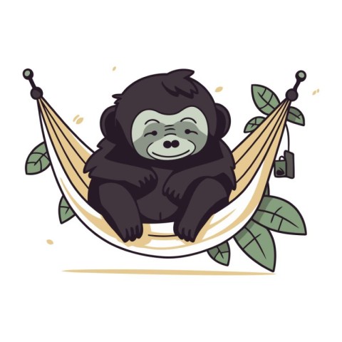 Gorilla sleeping in a hammock. Vector illustration isolated on w