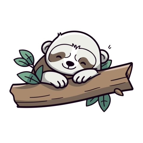 Cute panda sleeping on a wooden log. Vector illustration.