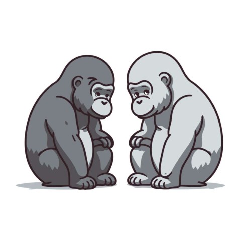 Gorilla sitting and looking at each other. Vector illustration.