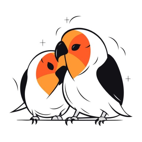 Two cute parrots on a white background. Vector illustration in c