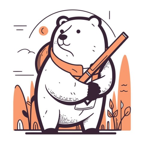 Vector illustration of a polar bear with a flute in his hands.