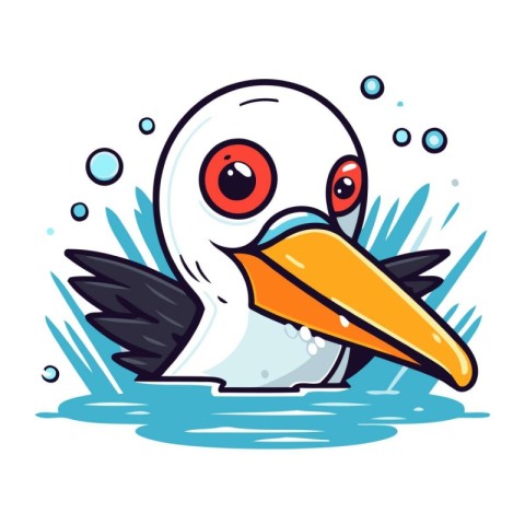 Cute cartoon pelican on a white background. Vector illustration.