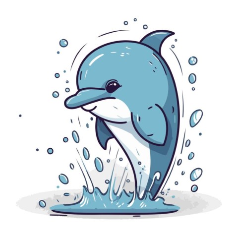 Dolphin jumping out of the water. Vector illustration in cartoon