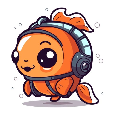 Cute Cartoon Fish Astronaut Character. Vector Illustration Isola